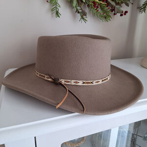 Lite Felt Wool Hat Medium Made in USA Tan Western Country Packable Cowboy Aztec